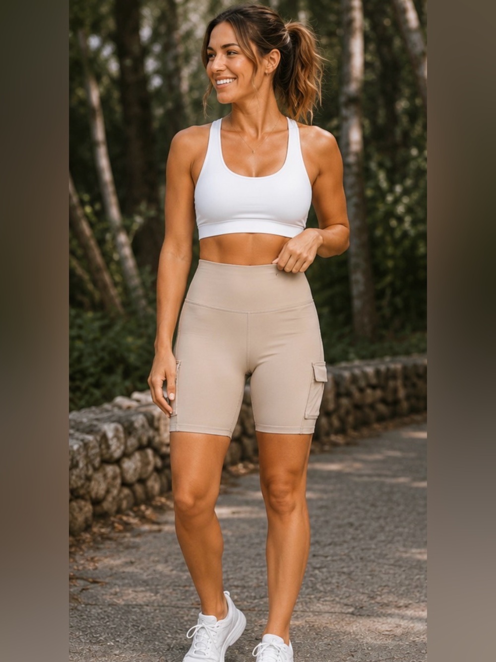 513 Alpine Design Cargo Pocket Bike Shorts NWT Beige High Rise Stretch Active M